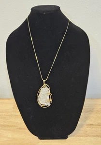 Vintage Wire Wrapped Quartz Necklace – Natural Stone Boho - Picture 1 of 7