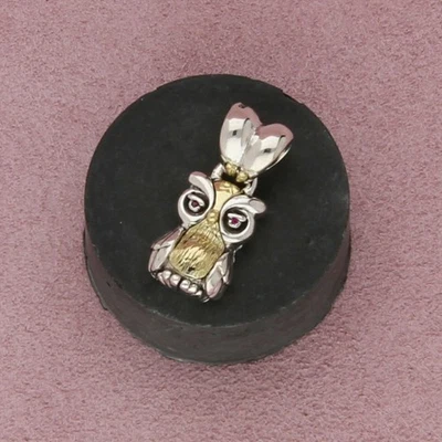 saint by sarah jane sterling silver & 18k gold ruby eyes wise owl pendant - Image 1 of 3