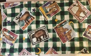 Mantel Green Check Wildlife Lg 100 pulgadas Square-poss casero LEER - Imagen 1 de 2