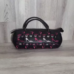 Nicole Miller Collection Handtasche schwarz rosa Absätze Blumen bestickt Fass - Bild 1 von 9