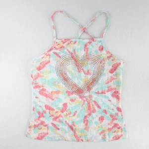 No Comment Girls Rib Knit Tank Top Pink Tie Dye Heart Stretch Youth M (10/12) - Picture 1 of 5