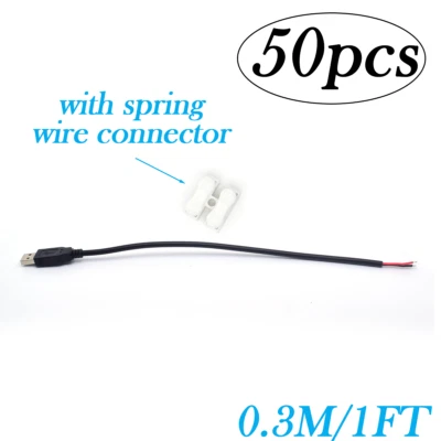 50x USB2.0 Male Pigtail Cable 18AWG 0.3M/1FT 5V7A 2-Pin Bare Wire DIY Connector - Image 1 of 4