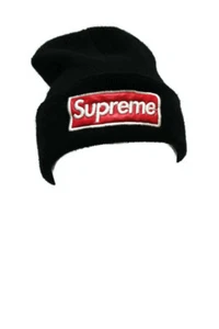 Supreme Beanie schwarz mit Leder Supreme Aufnäher - Bild 1 von 4