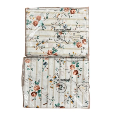 JCPenney Vintage Susan Striped Floral Full Size Fitted & Flat Sheet Set NEW - Image 1 of 4