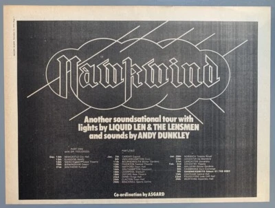 HAWKWIND 1974 vintage POSTER ADVERT UK CONCERT TOUR Hall of the Mountain Grill - Image 1 of 3