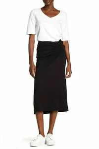 Gibson Ruched Ponte Knit Midi Skirt Sz S Black Side Zip New NWT - Picture 1 of 6