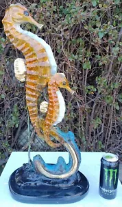 2 SEA HORSES BRONZE SCULPTURE ON MARBLE FOR TABLETOP, OR DESKTOP DECORATION - Picture 1 of 7
