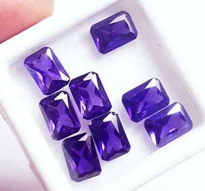 Loose Gemstone 6x4 mm 8 Pcs purple Sapphire Emerald Shape Lot - Image 1 of 4
