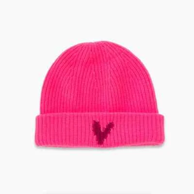 Chapéu gorro feminino KERRI ROSENTHAL rosa neon coração escondido 100% cashmere $178 - Imagem 1 de 4