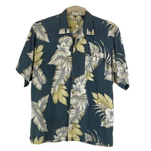 Camisa de campamento TOMMY BAHAMA 100 % seda para hombre M salvia y marfil hojas tropicales flores - Imagen 1 de 14