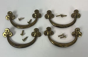 4 Antique Vtg Brass Drawer Pulls Handles With Screws 3.5” - Picture 1 of 5