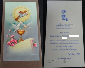 ESTAMPA HOLY CARD PRIMERA COMUNION COLEGIO DE LA ESPERANZA 1969 SEVILLA   CC1362 - Foto 1 di 2