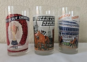 Official Kentucky Derby 1979 1980 1982 Churchill Downs Horse Racing Glasses - Picture 1 of 2