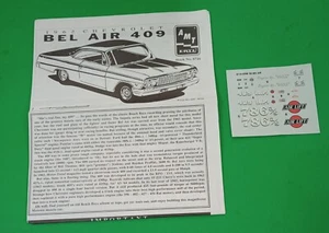 AMT/ERTL #8716 1962 Chevrolet Bel Air 409 1:25 Decals and Instructions - Picture 1 of 4