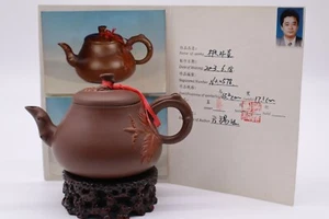 Antica teiera cinese in gres rosso con certificazione originale - Foto 1 di 10