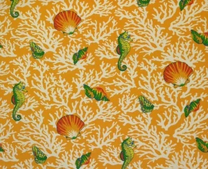 MILL CREEK KITTERY ORANGINA ORANGE SEAHORSE SEASHELL OUTDOOR FABRIC BY THE YARD - Picture 1 of 5