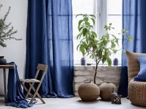 Teal Blue Linen Soft Linen Curtains Custom Length Curtains, Rod Pocket Curtains - Picture 1 of 5