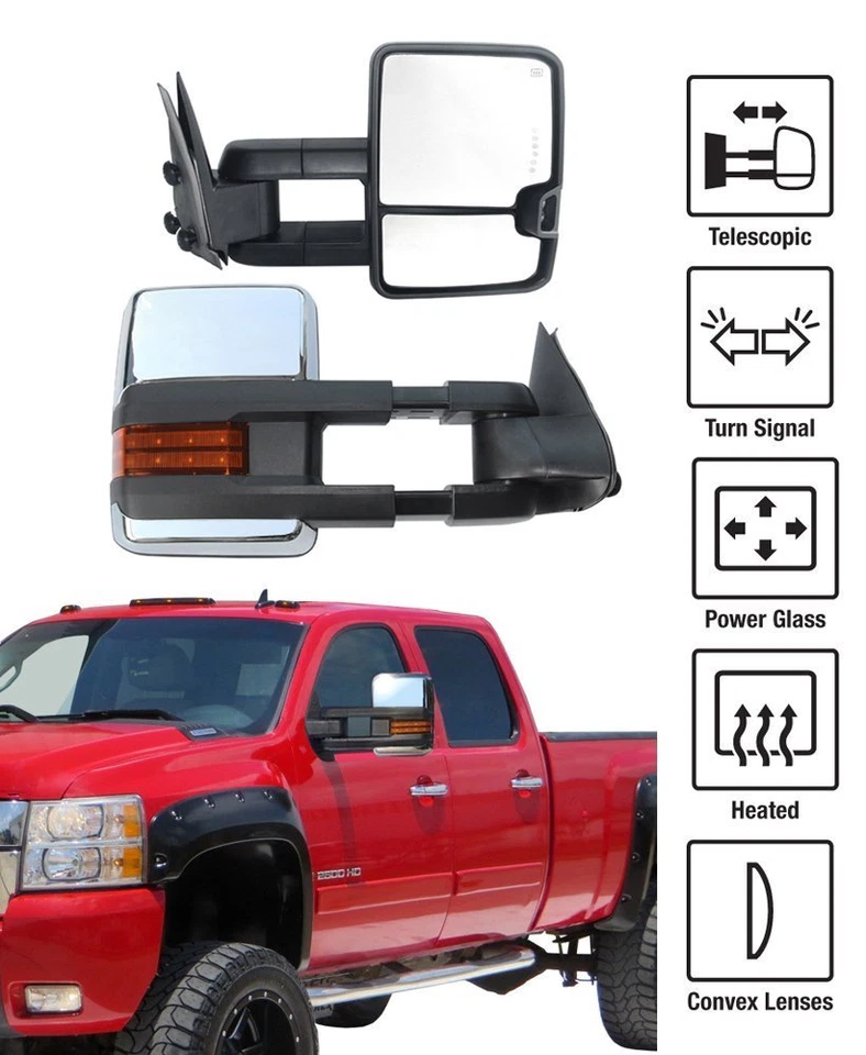 L+R Power Heated LED Signal Tow Mirrors For 14-18 Chevy GMC 1500 2500 HD Dynamic - Image 1 of 4
