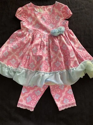 Baby Lulu NWOT 100% Cotton Pink/Blue Floral Dress & Leggings - 12 Months - Image 1 of 4