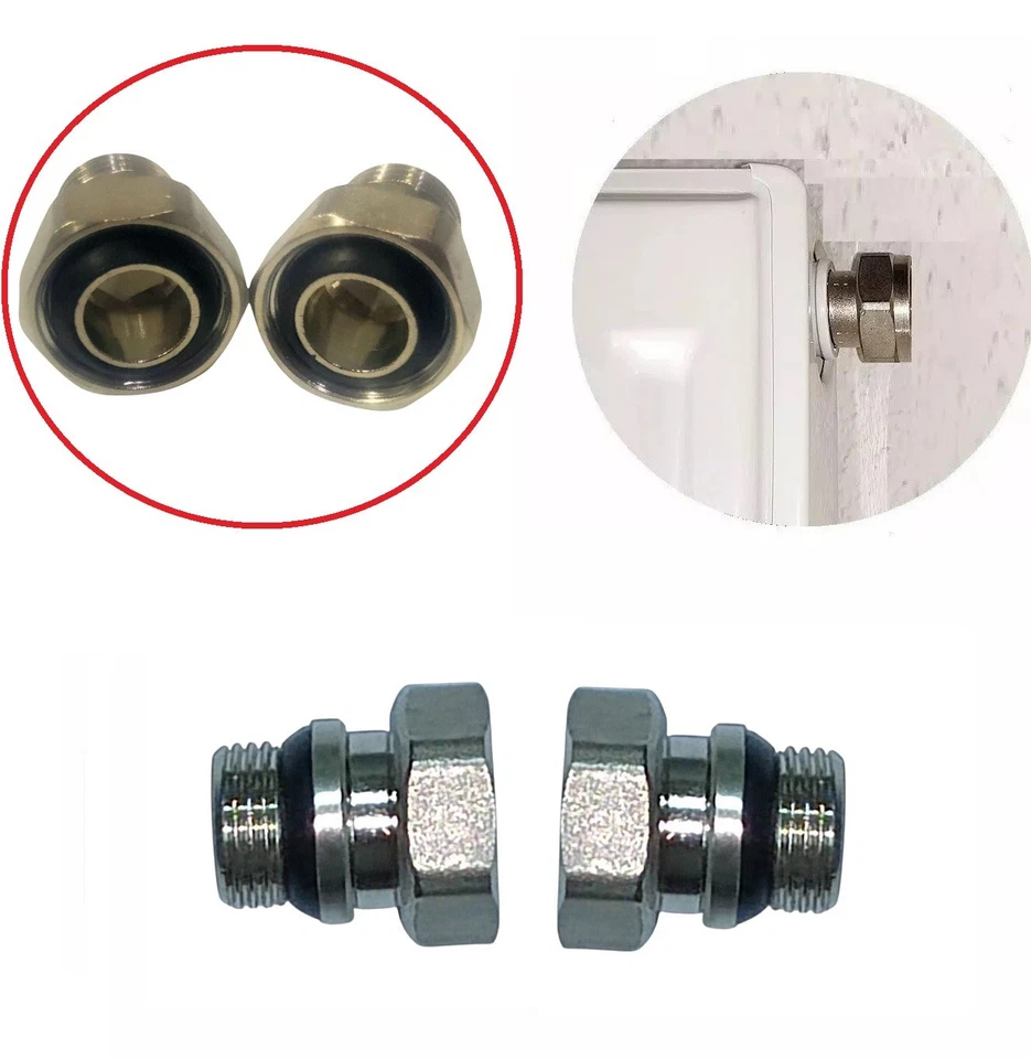 UNIVERSAL / KOMPATIBEL MIT MARKENVENTILEN 2x Heizkörper Verschraubung f Oventrop Heimeier Ventil DN15, 1/2" AG, ÜM 3/4" IG