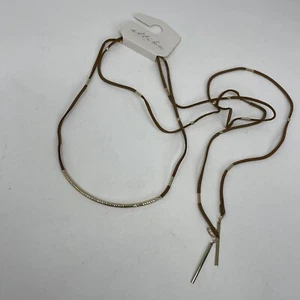 ETTIKA Necklace Women REVOLVE Brown Leather Wrap Choker NEW Gold Accent Cords - Picture 1 of 8