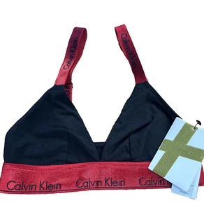 Neu mit Etikett Calvin Klein (SMALL) moderner ungefütterter Dreiecksbralette Baumwolle QF6132-002 - Bild 1 von 8