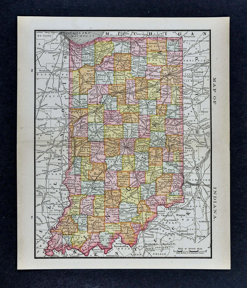 1885 McNally Map - Indiana - Indianapolis South Bend Fort Wayne Evansville - IN - Image 1 of 1