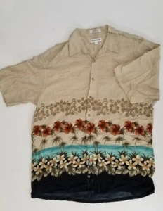 floral tan beach hawaiian shirt button down pierre cardin mens Large blue - Picture 1 of 12
