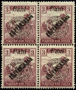 Hungría rumana 1919 ORADEA HARV/KÖZT 3 B Ist. Ed. block4 MNH, OG GENUINO - Imagen 1 de 1