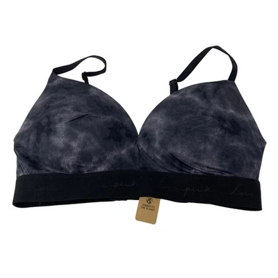 Victorias Secret PINK Wireless Push Up Bra Womens Sz 36C Gray Black Tie Dye NEW - Image 1 of 4
