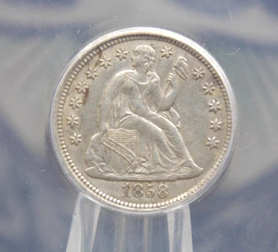 1858 "O" Seated Liberty SILVER Dime 10c ANACS AU50 Details #277 About Unc ECC&C - Image 1 of 4