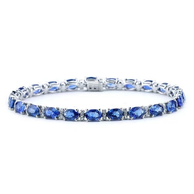 925 Sterling Silver Blue Sapphire Tennis Bracelet 14k gold plated bracelet - Image 1 of 2