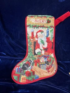 Vintage Handarbeit Nadelspitze Santa Weihnachten "Avery" Strumpf Weihnachten 15" - Bild 1 von 8