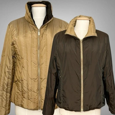 Chaqueta Michael Kors MMK Mujer L Dorado Metálico Marrón Reversible Cremallera Completa Puffer Foto 1 de 4