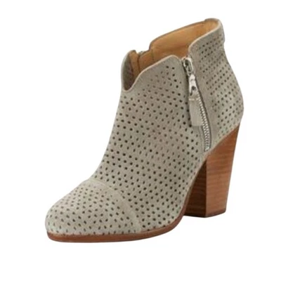 Rag & Bone Margot 40 Gray Suede Perforated Leather Ankle Booties Zip Block Heel - Image 1 of 4