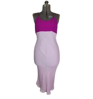 Vestido sin Mangas Vintage Años 90 Y2K Deadstock 2 Tonos Rosa Fucsia Seda Midi M Foto 1 de 4
