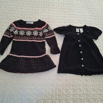 2 Girls black knitted sweater dress 2T Ski Button Guess Logo Church Ice Skating - Image 1 of 4