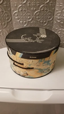 CAJA SOMBRERO ESPECIAL VINTAGE AÑOS 50 12" TEMA DE VIAJE REDONDO Gráficos PASTEL Foto 1 de 4