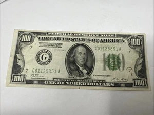 1928-A $100 ONE HUNDRED DOLLAR BILL "REDEEMABLE IN GOLD" CHICAGO #10030 - Picture 1 of 9