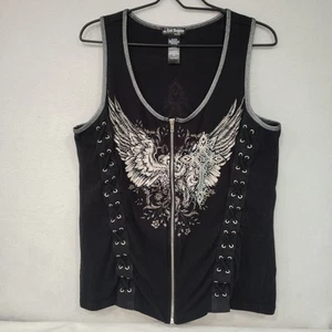Los Angeles Bus Stop Vest Womens 2XL Sleeveless Full Zip 1953X Wings Cross Bling - Picture 1 of 9