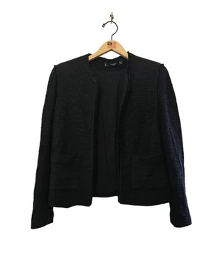 MANGO black jacket size large open front blazer fringe edge - Image 1 of 4