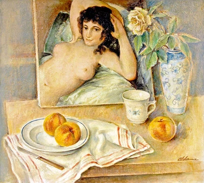 BODEGÓN CON MAJA. ÓLEO SOBRE TABLA - Imagen 1 de 4