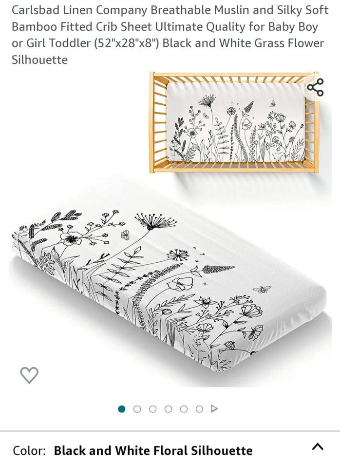 Sábana Cuna Ajustable Carlsbad Linen Company Negra Floral Silueta Bambú/Algodón Foto 1 de 2