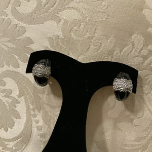 Judith RIPKA Sterling Silver CZ Black Enamel Gorgeous Hoop Earrings - Picture 1 of 6