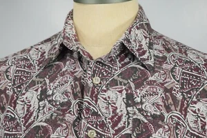 Murano Brown Geometric Button Front Men's Size M Short Sleeve Linen Shirt - Picture 1 of 10