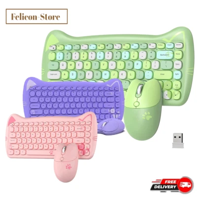 Wireless 84 Key Retro Colorful Keyboards,2.4GHz Dropout-Free Connection For PC - Image 1 of 4