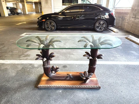 STYLISH ART DECO / HOLLYWOOD REGENCY DOUBLE  CARVED WOOD PALM TREE CONSOLE TABLE Cover