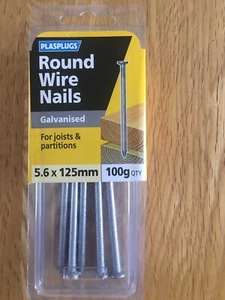 Plasplugs Round Wire Galvanised Nails 5.6 x 125mm 100g For Joists & Partitions - Picture 1 of 3