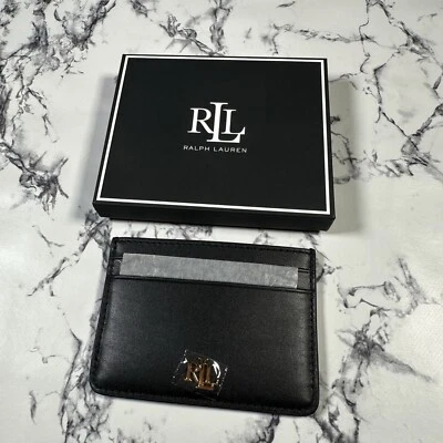 LAUREN RALPH LAUREN Womens Black Leather Card Case Wallet BNIB Authentic - Image 1 of 4