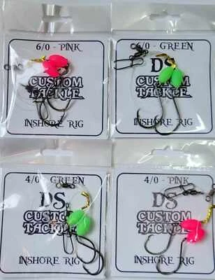 DS CUSTOM TACKLE Inshore Rig double drop 4/0 or 6/0 circle hook glow beads